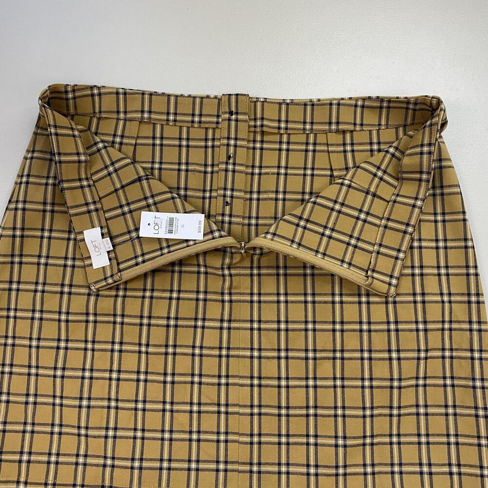LOFT Mini Skirt Womens 16 Tan Plaid Button Pockets Autumn Neutral Academia 38x20 - Picture 7 of 11